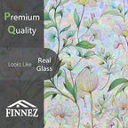 FINNEZ Window Privacy Film Stain Glass Film Flowers Rainbow Window Film Window Clings Non-Adhesive Reusable Decorative for Home（Forest Rainbow，17.5 Inch x 13.1 Feet）