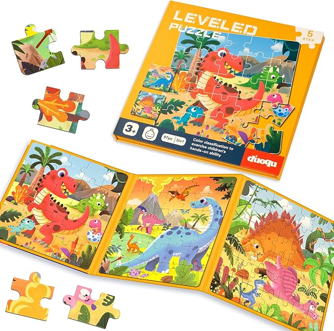Magnetic Puzzles for Kids Ages 3-5, 3 in 1 Dinosaurs Magnetic Jigsaw Puzzle Book, Travel Puzzles Toys for Toddlers 3-8 Year (Dinosaur World)