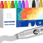 Jumbo Poster Markers Set: 12 Colors Large 15mm Wide Tip Permanent Ink Thick Acrylic Paint Pens for Rock Painting, Stone, Glass, Wood, Ceramic, Metal, Plastic, Fabric