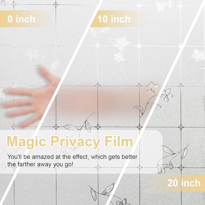 Window Privacy Film Decorative for Front Door, Bathroom Static Cling Stained Glass Sticker Opaque Heat Control UV Blocking Non-Adhesive for Home Windows, Fresh Flowers