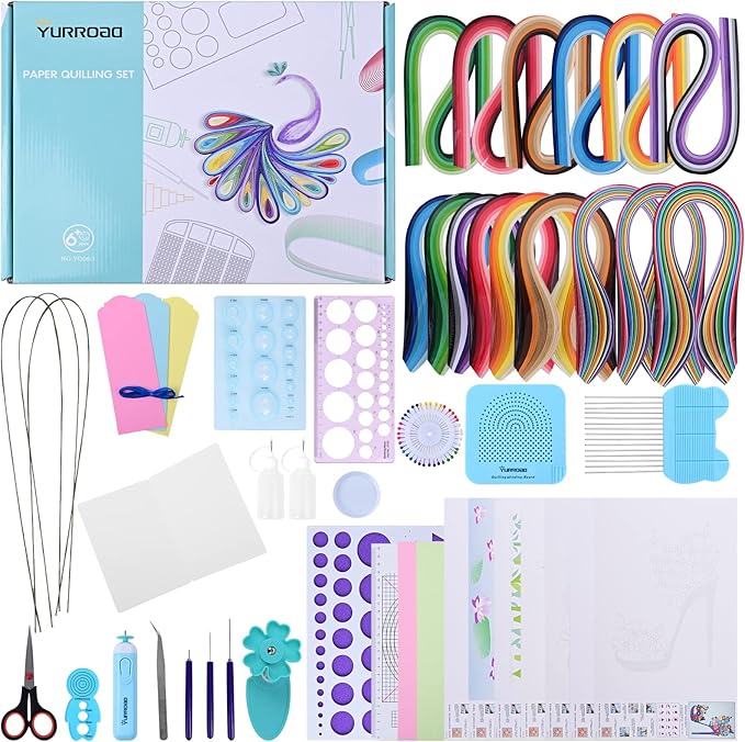 Quilling Kit with 1860 Paper Strips 39cm/54cm and Quilling Tools Like Quilling Pen Slotted Tool Paper Rolling Electric Pen Template Board Quilling DIY Tool Grid Guide Paper Design Drawings Scissors