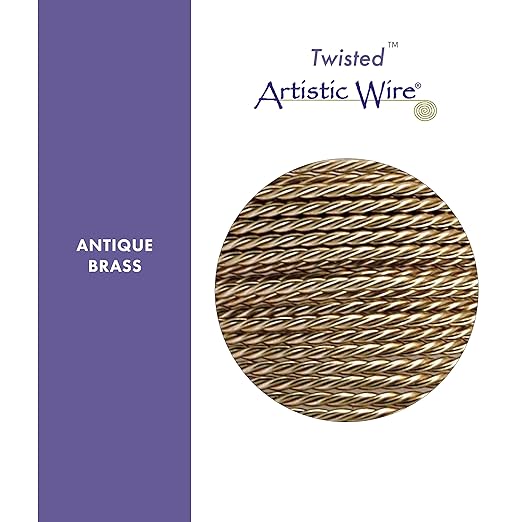 Artistic Wire, 22 Gauge / .64 mm Tarnish Resistant Colored Copper Craft Wire, Round Twist, Antique Brass Color, 8 yd / 7.31 m