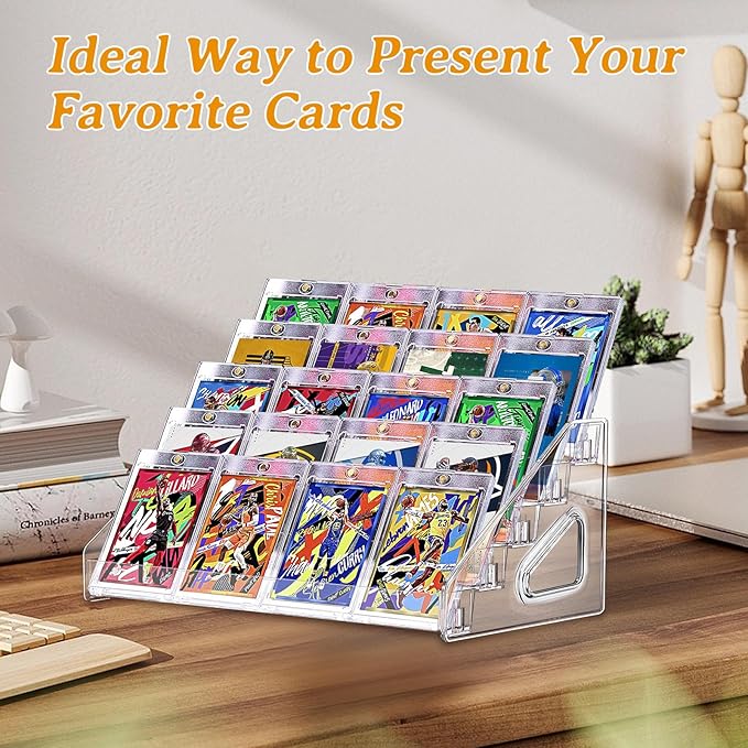 2 Pack 5 Tier Acrylic Card Display Stand, 12" Trading Card Display Rack, Clear Card Stand for PSA Cards, Baseball Cards, Sports Cards, Football Cards, Business Cards and Stickers