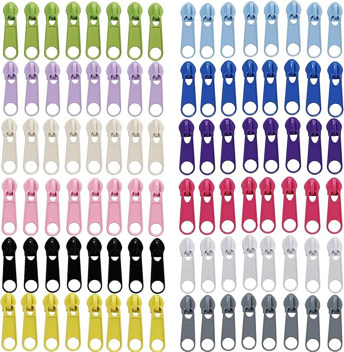 DOITEM 96Pcs Zipper Repair Kit - 3# Zipper Pull Rescue Kit (12 Colors) for Clothing Jackets, Purses, Luggage, Backpacks