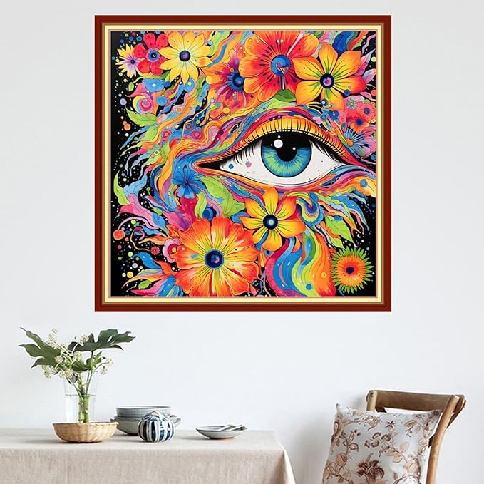 DMCVIVR Stamped Cross Stitch Kits for Adults Beginners Embroidery Kits 11CT Needlepoint Kits Cross Stitch Patterns Embroidery Patterns&Flower Eyes 18x18 inch