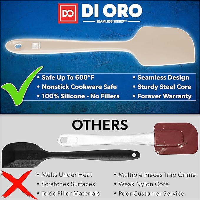 DI ORO Silicone Spatula - 600°F Heat-Resistant Rubber Kitchen Spatula for Baking, Scraping, & Mixing - BPA Free Nonstick Cookware Safe Flexible Utensil for Cooking - Dishwasher Safe (Clay)