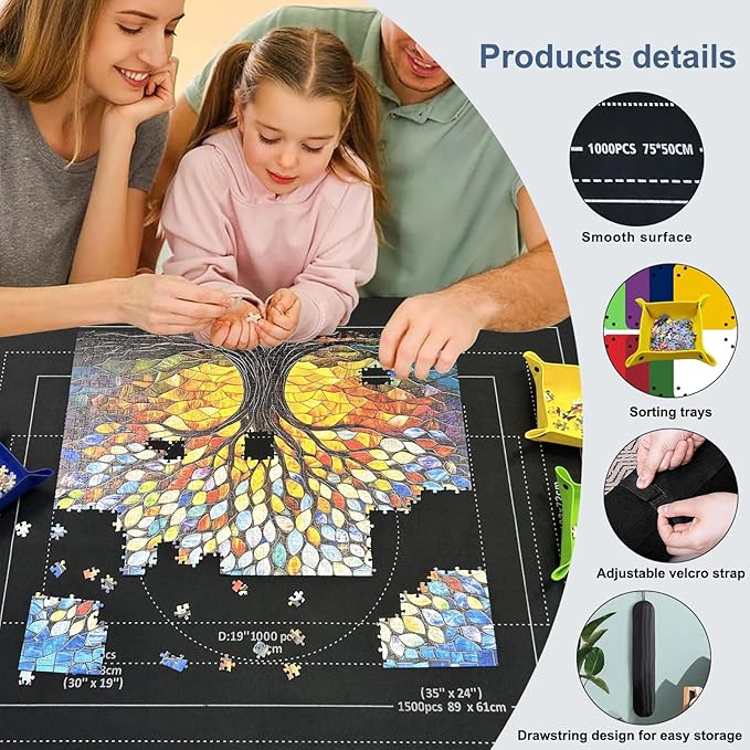 Napzy Puzzle Mat-Jigsaw Puzzles Matt Roll Up to 3000pcs Roll-up Puzzled Board Puzzling Organizers and Storage with 8PCS Jigsaws Sorting Trays, Drawstring Storages Bag Jigsawn Keeper Saver
