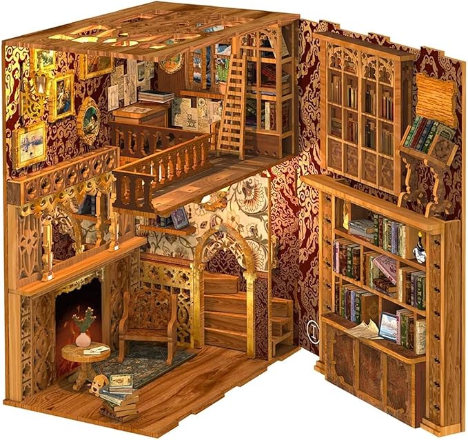 Fsolis Book Nook Kit DIY Miniature House Kit, 3D Wooden Puzzles for Adults, 172 Pieces, Booknook Craft Diorama Bookshelf Insert and Bookends, Gifts for Women Book Lovers(Eternal Bookstore)