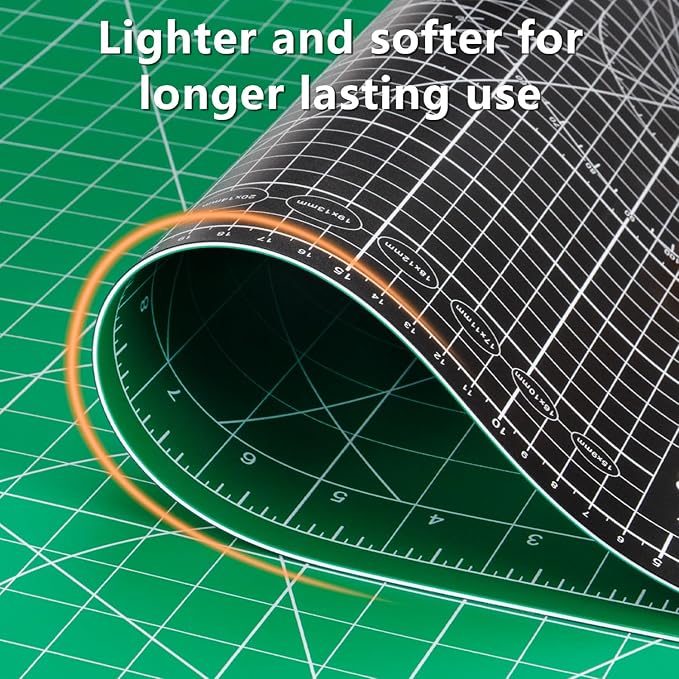 ArtAt Self Healing Cutting Mat: 12inch x 18inch Double Sided 5-Ply Fabric Cutting Mat for Sewing, Quilting & Arts & Crafts - Gridded Rotary Cutting Board Mat in Green/Black.