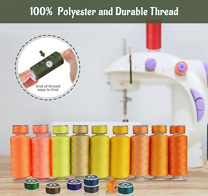 124 Pcs Pre Wound Bobbins Sewing Thread, 50 Colors Polyester Sewing Thread Kit, 500 Yard Thread for Sewing Machine, Beginners, Stitching, Travel, DIY, Sewing Supplies