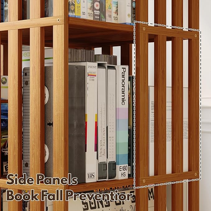 YOWOS Rotating Bookshelf Tower, 360° Spinning Bookcase Bamboo Floor Standing Storage Rack, Narrow Book Shelf Organizer for Kids & Adults, Small Space Bookshelf (Walnut, 2 Tier)