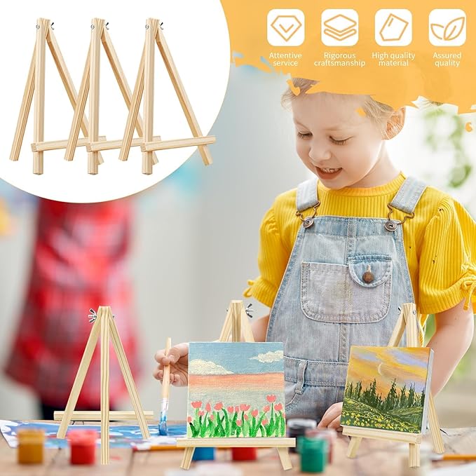 TKOnline 10PCS 9 Inch Wood Easels, Easel Stand for Painting, Art Craft Painting Party Easel, Tabletop Easels, Tripod, Canvas Photo Picture Sign Holder