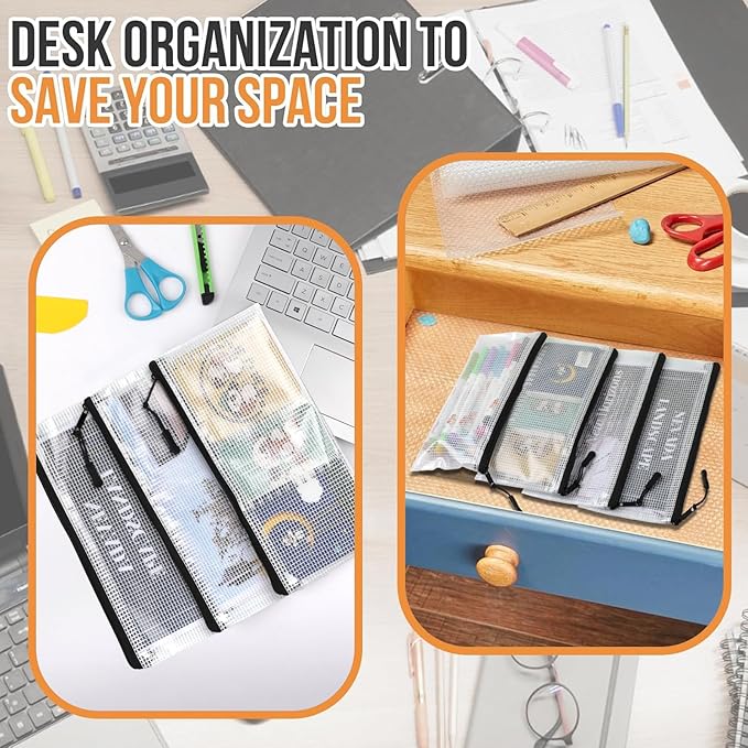 24pcs Mesh Zipper Pouch Bags 9.3 x 4.7 Inches, Black Small Clear Pouches Bulk, Travel Cosmetics Organization, Classroom and Office Supplies
