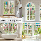 3D Stained Glass Window Privacy Film, Heat Control UV Blocking Static Cling Decorative Window Film for Bathroom,Front Door,Home Non Adhesive 35.4 x 78.7 inches Colorful Abstraction