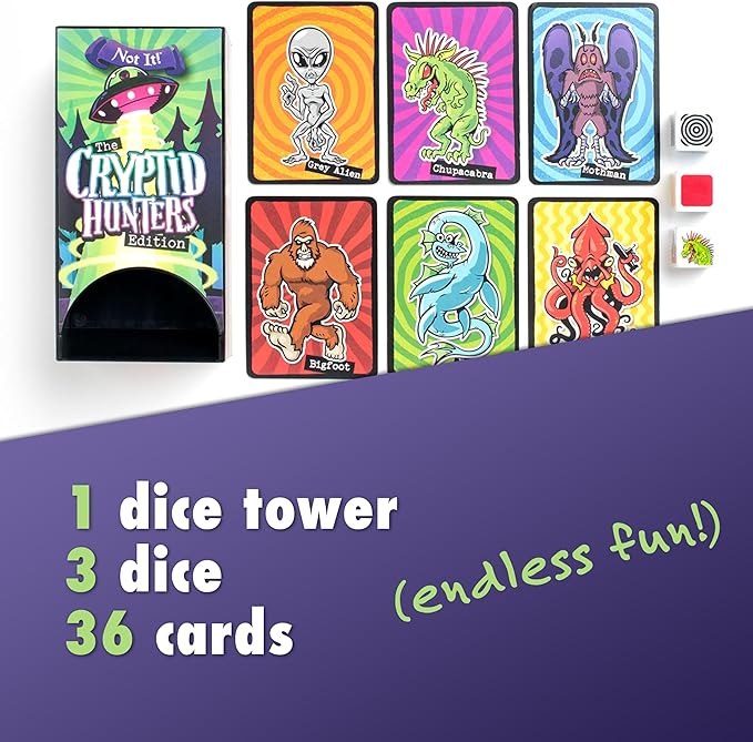 Not It Dice Games for Kids Strategy Game for Family Night Fun Card Game Stocking Stuffer Gift 3+ Players Ages 6+ Cryptid Hunters