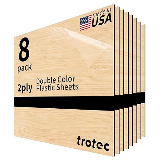 Trotec TroLase | 12"x12"x1/16", 8 Pcs | Maple/Black | 2 Ply | Modified Acrylic | Laser Engraving Double Color Plastic Sheet | Engraving Blanks for Laser, Saw, Guillotine | Made in USA