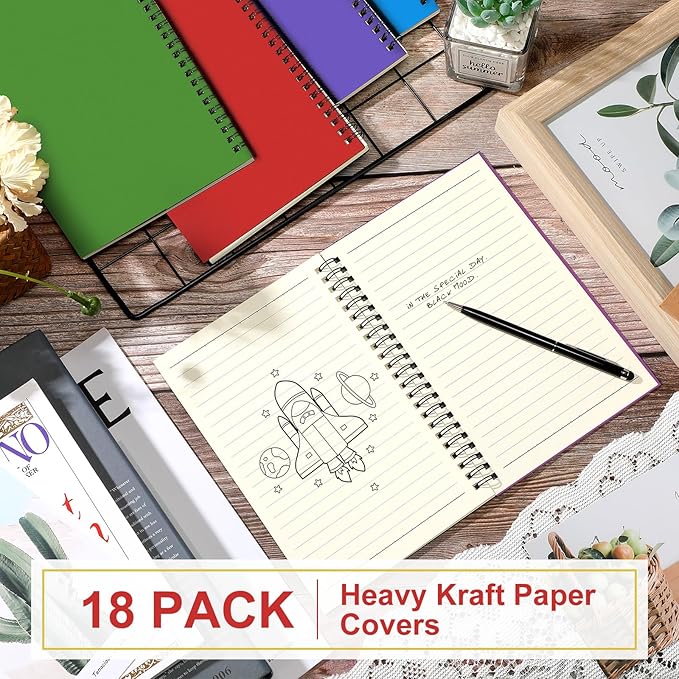 Yahenda Spiral Notebook College Ruled Journals Notebooks Lined 8.3 x 5.5 Inch Note Books Bulk A5 Writing Notebooks Thick Paper Notebook for Office Business School Supplies (Mixed Colors,18 Pcs)
