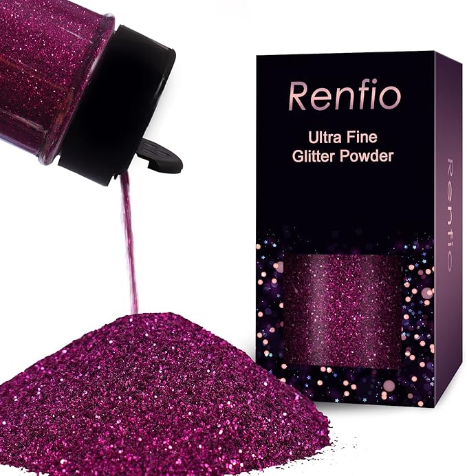 Renfio Ultra Fine Glitter Powder Metallic Resin Glitter 2.11 Oz (60g) PET Flakes Crafts Sequins 1/128" 0.008" 0.2mm Epoxy Chips Flakes for Tumblers Slime Decoration - Dark Magenta