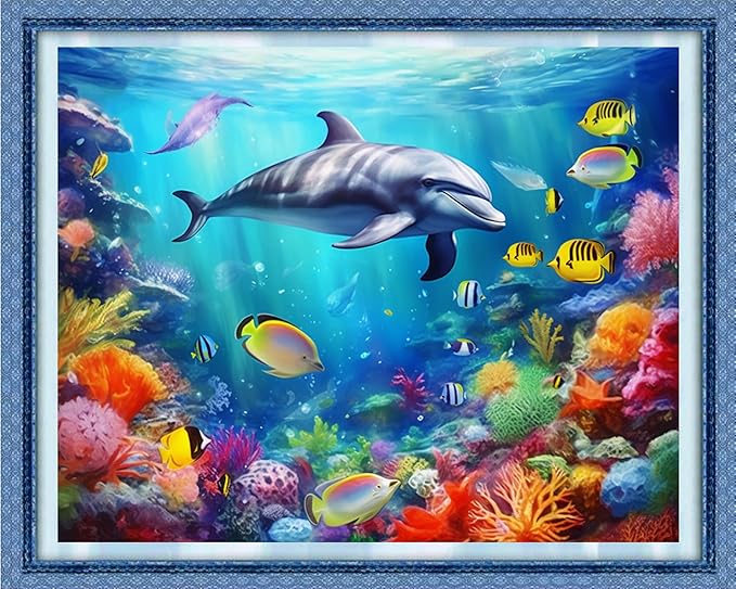 Dimxvean Stamped Cross Stitch Kits,Cross Stitch Kits for Adults Beginners,Embroidery Kits Full Range of Cross Stitch Stamped Kits Needlepoint Kits Cross Stitch Patterns-Underwater World 16x20 inch