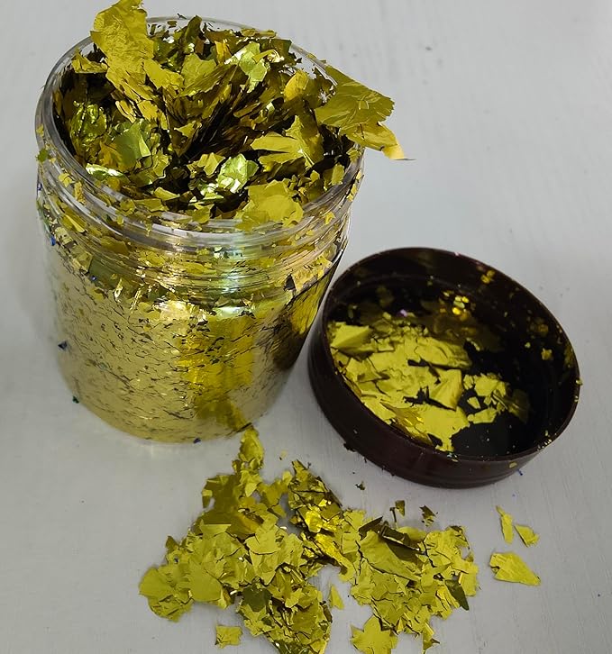 Gilding Flakes,Gold Foil Flakes for Resin,Blue Red Purple Pink Metallic Foil Flakes for Resin Jewelry Making,Nails,Painting Art,Crafts and Slime (Lemon Yellow)