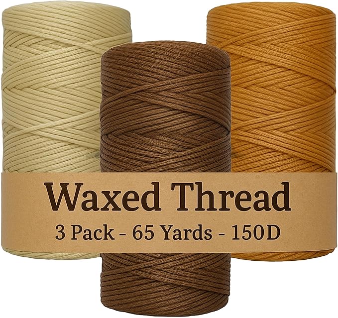 Waxed Thread 3X Wax Thread, 65 Yardx0.8mm Wax String, 150D Waxed Leather String in Cream, Tan and Brown, Perfect Dream Catcher Supplies
