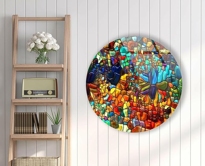My Photostation.com 39,4''(100cm) Diameter Red Mosaic Round Glass Wall Art Tempered Glass Printing Wall Decor Large Wall Art Wall Hangings