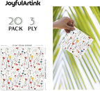20 pcs Premium Designer Paper Napkins, 3-Ply 6.5x6.5-inches Disposable Decorative Fall Paper Guest Floral White Napkin for Wedding Birthday Anniversary Lunch Dinner Party Baby Shower