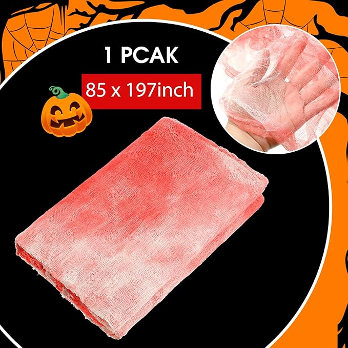 Boao Halloween Cheese cloth 85 x 197 Inch Bloody Cheesecloth Roll for Crafts Large Cotton Muslin Gauze Fabric for Halloween Outdoor & Indoor Spooky Decoration