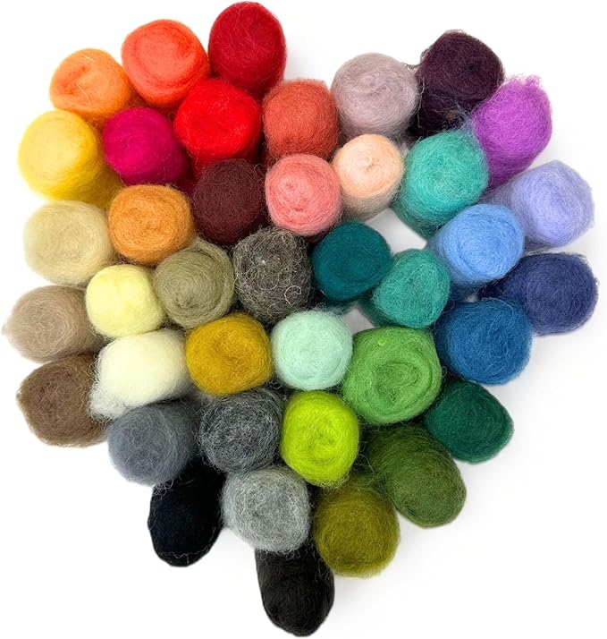 Woolbuddy Wool Roving Kit - 40 Vibrant Corriedale Wool Colors for Wet & Dry Felting – Soft, Carded Core Wool for Beginners & Artists – Premium Felting Supplies
