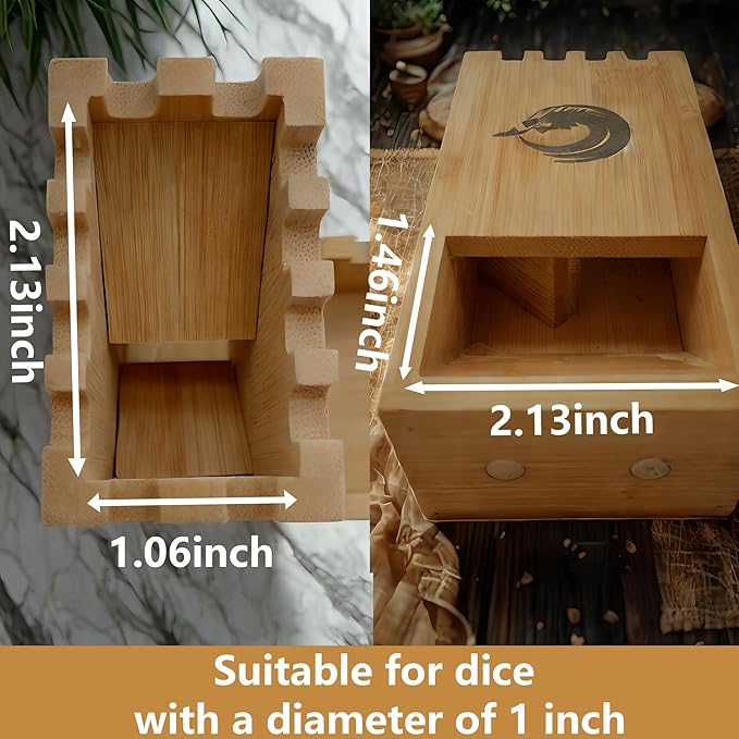 Bamboo Dice Tower DND Dice Roller, Foldable Magnetic Die Roller Castle for Dungeons and Dragons, Board Game, D&D Tabletop Game and RPG Games