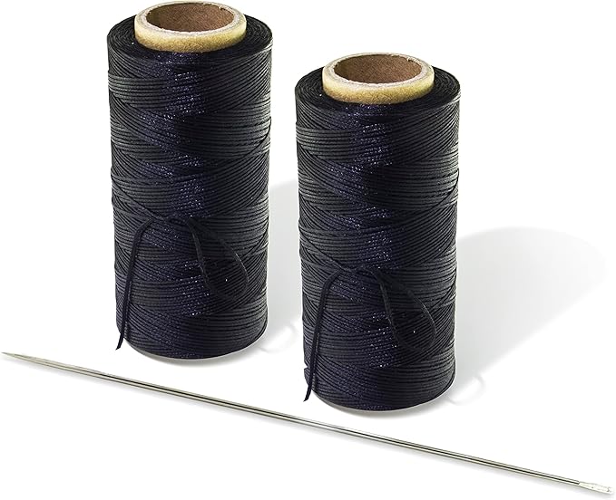 10" Upholstery Large Eye Long Needle Apply to Home or Work Hand Sewing Tapestry Embroidery with 568 Yard 150D 1mm-Width Black Leather Sewing Waxed Thread. (10 inch, 568 Yard)
