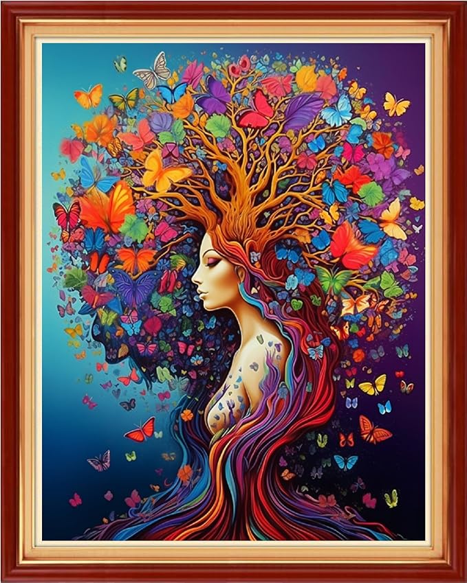 Redxing Stamped Cross Stitch Kits Full Range of Embroidery Starter Kits- Needlepoint Counted Cross Stitch Kits for Beginner Adults 11CT Printed Embroidery Kit-Butterfly Girl 16x20 inch