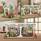 HOGOKIDS Flower House Building Set with LED Light - 1332 PCS Garden House Buiding Toy with Flowers Potted Plants Parrot Cat Animals Playset Greenhouse Model Xmas Gift for Adults Teens Girls Ages 8+