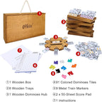 Mexican Train Dominoes Set with 8 Holders, Double 12 Dominos Set for Adults, Mexican Dominoes Train for Kids and Family Game, Mexican Train Games with 91 Colored Tile Dominos and Wooden Box