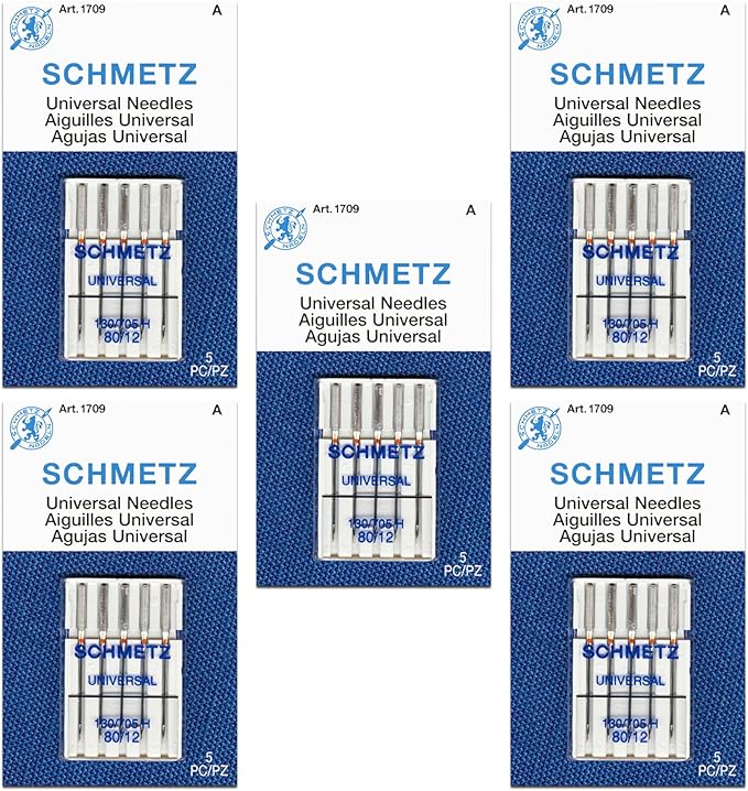 SCHMETZ Universal Sewing Machine Needles - Size 80/12, 5-Needle Cards, Pack of 5