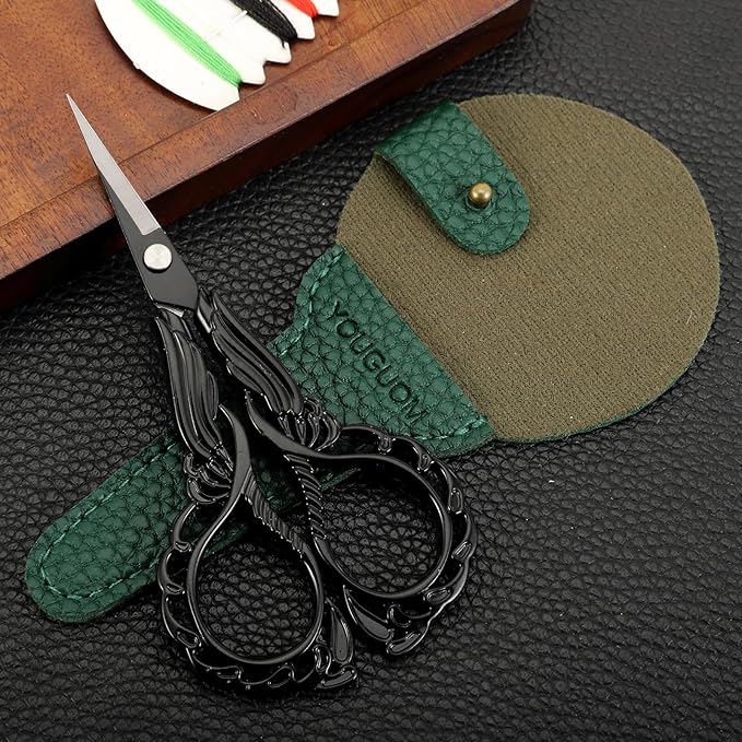 Sewing Embroidery Scissors with Case Sharp Tip Detail Scissor for Thread Yarn Cross Stitch Crafts Artwork Needlepoint Cutting Knitting Shears Black
