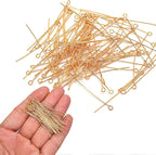 100pcs 18K Gold Filled Eye Pins Non Tarnish Craft Earring Bracelet Jewelry Making Accessories Supplies (70mm (2.75in), Gold-Eye Pin)