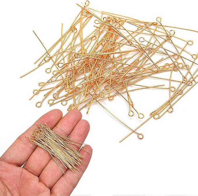 100pcs 18K Gold Filled Eye Pins Non Tarnish Craft Earring Bracelet Jewelry Making Accessories Supplies (70mm (2.75in), Gold-Eye Pin)
