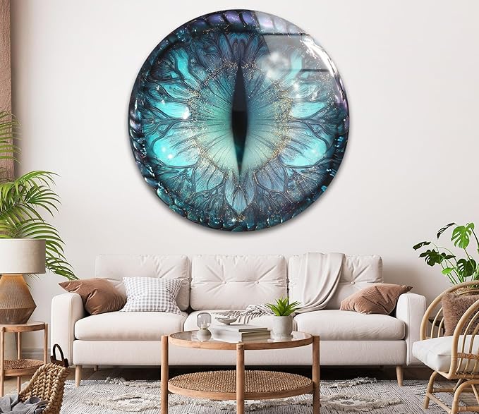 My Photostation.com 31.5''(80cm) Diameter Mystical Dragon Eye Round Glass Wall Art Tempered Glass Printing Wall Decor Large Wall Art Wall Hangings