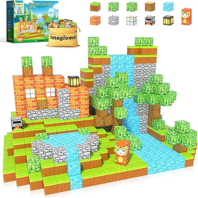 100PCS Magnetic Blocks - Build Mine Magnet World Froest Fox Adventure Set, Magnetic Toys Kids Games for Boys & Girls Age 3-5 5-7 8-12, Sensory Construction Outdoor Toys for Toddlers Birthday Gifts