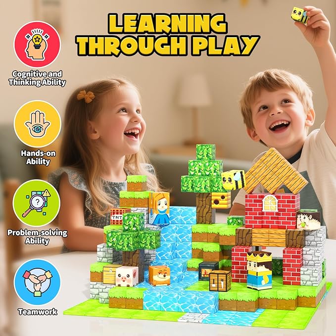 Magnetic Blocks 100PCS Compatible STEM Stacking Building Toys for Kids Ages 3+ Stream Magnets Creative Play 3 4 5 6 7 8 9 10 11 12 Year Old Boys Girls Birthday Gifts