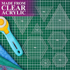 Quilting Acrylic Template Set | Precision Tools for Quilting Enthusiasts | Hexagon & Triangle Design | Includes Sizes 4", 3", 2", 1" | 1/8 Clear Acrylic | 1/4" Seam Allowance for Accuracy