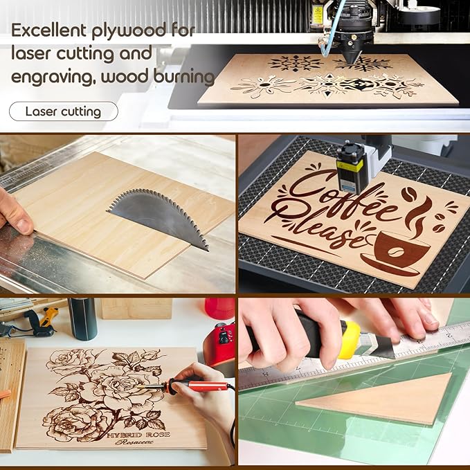 12 Pack 12x18x1/8 Inch Basswood Sheets, MAPRIAL Smooth 3mm Plywood for Laser Cutting, Unfinished Wood Board for Engraving, Wood Burning, Painting, Crafts, Ornaments, Models, Cutter, Engraver, Gifts