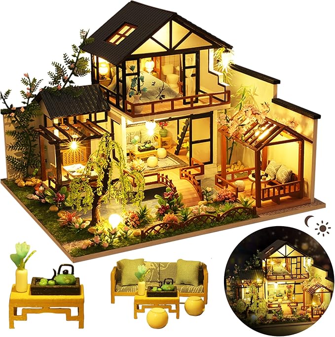 DIY Miniature House Kit, DIY Dollhouse Kit for Adults to Build, Mini House Kit with LED, Mayberry Street Miniatures, Ideal Gifts for Birthday, Valentine Christmas(Janpanese House)