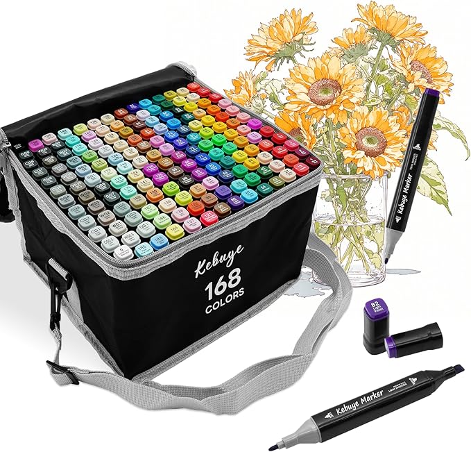168 Colors Alcohol Markers Set, Professional Drawing Markers for Artist Adult Coloring Books Black Permanent Dual Tip Art Markers with Holder, Coloring Marker for School Sketching Coloring