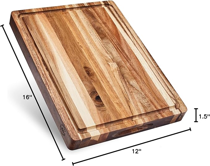 Sonder Los Angeles, Thick Sustainable Acacia Wood Cutting Board for Kitchen with Juice Groove, Sorting Compartment, Charcuterie 16x12x1.5 in (Gift Box Included)
