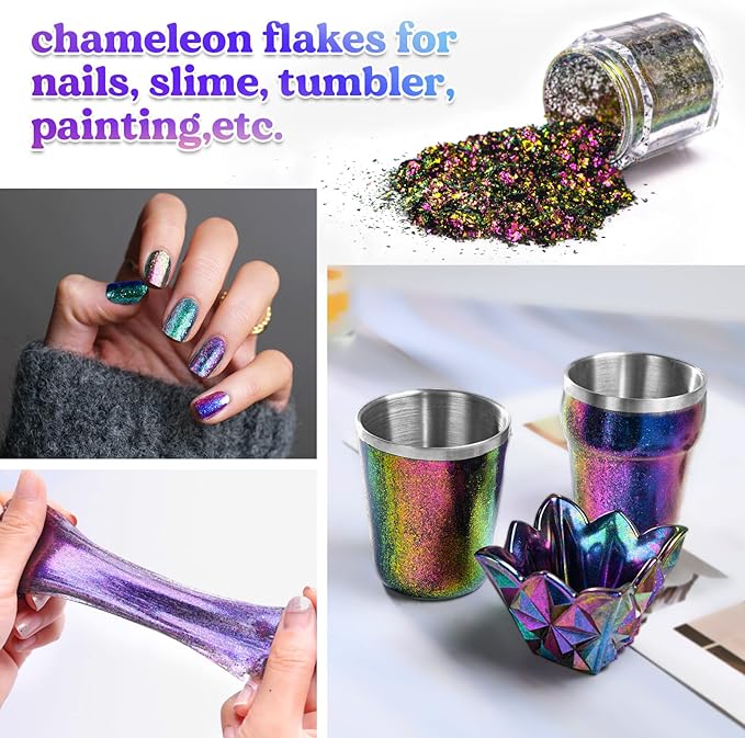 LET'S RESIN Chameleon Flakes, Resin Supplies -Intense Color Shift Pigment Powder for Resin Molds/Tumblers, Chrome Powder Pigment for Christmas Nail Art/Paint/Soap Making