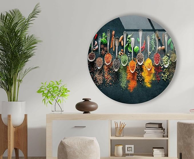 My Photostation.com 15.8''(40cm) Diameter Colorful Herbs Round Glass Wall Art Tempered Glass Printing Wall Decor Large Wall Art Wall Hangings