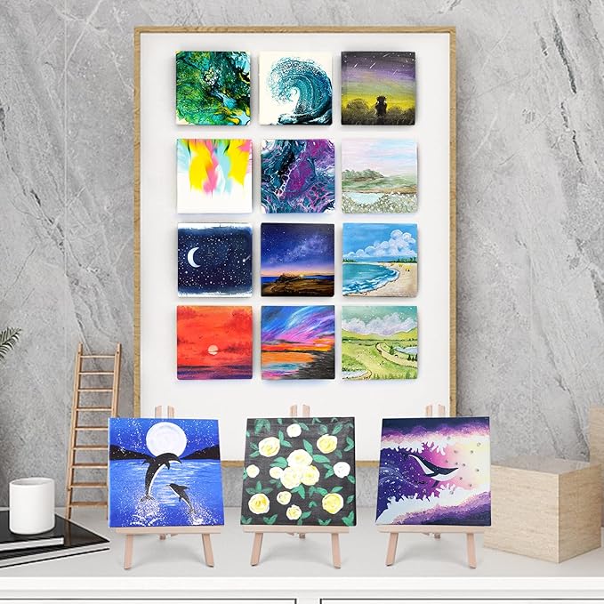 ESRICH Mini Canvases for Painting,4x4In Canvas in Bulk 24Pack, 2/5In Profile Small Square Canvas, Blank Canvases are Great for School Projects and Kids Birthday Parties, Home Decor Project.