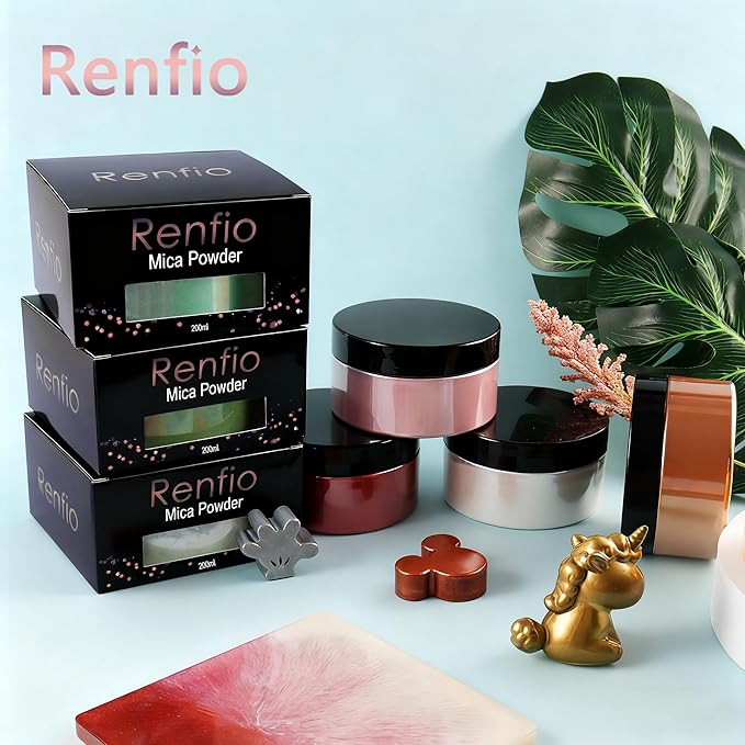 Renfio 100g Mica Powder Pigment Natural Fine Powdered Pigments Pearl Shimmer Epoxy Resin Dye for Painting Soap Making Slime Bath Bombs 3.5 Oz - Gold